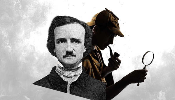 Edgar Allan Poe and a detective silhouette