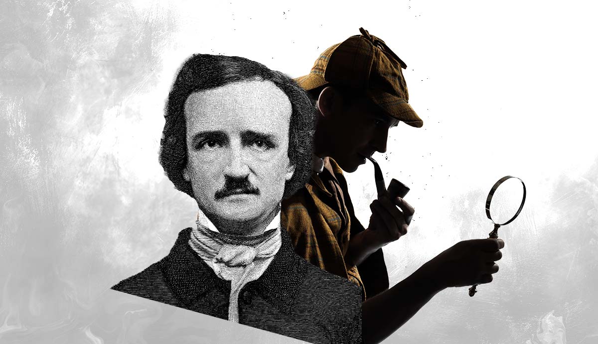 Edgar Allan Poe and a detective silhouette