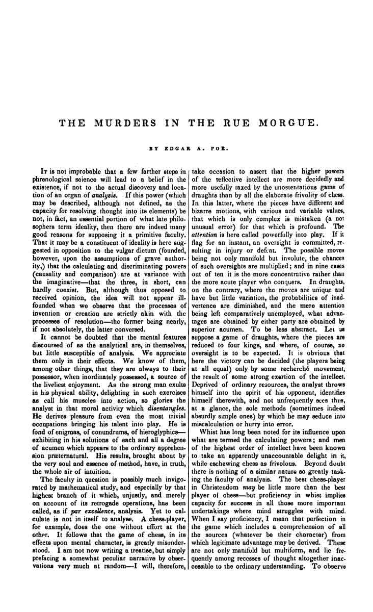 edgar allan poe murders rue morgue 1841