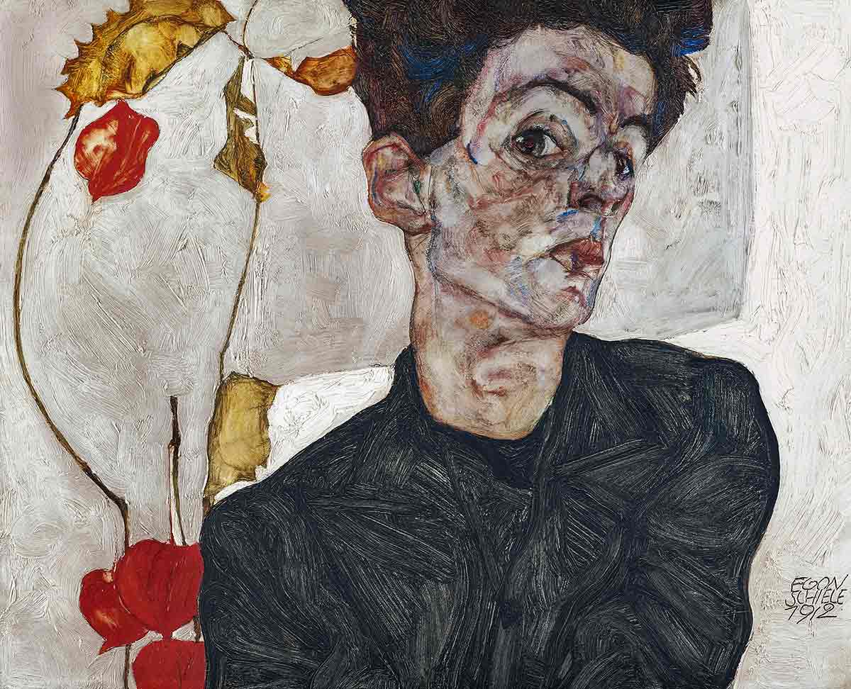 egon schiele self portrait with chinese lantern plant