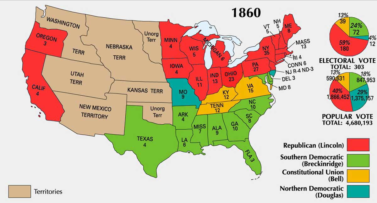 electoral college map 1860