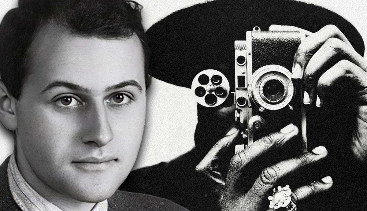 Split portrait of Vilém Flusser and camera