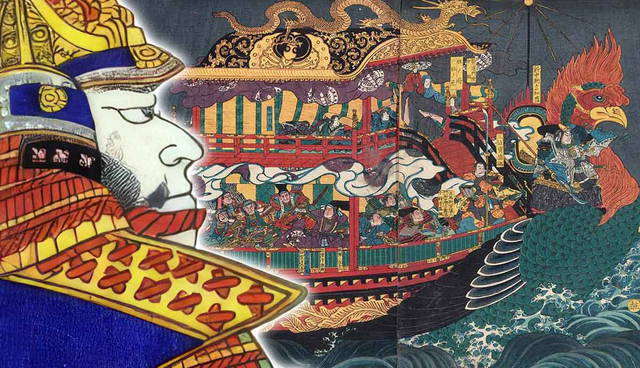 Minamoto warrior face over Dan-no-ura battle