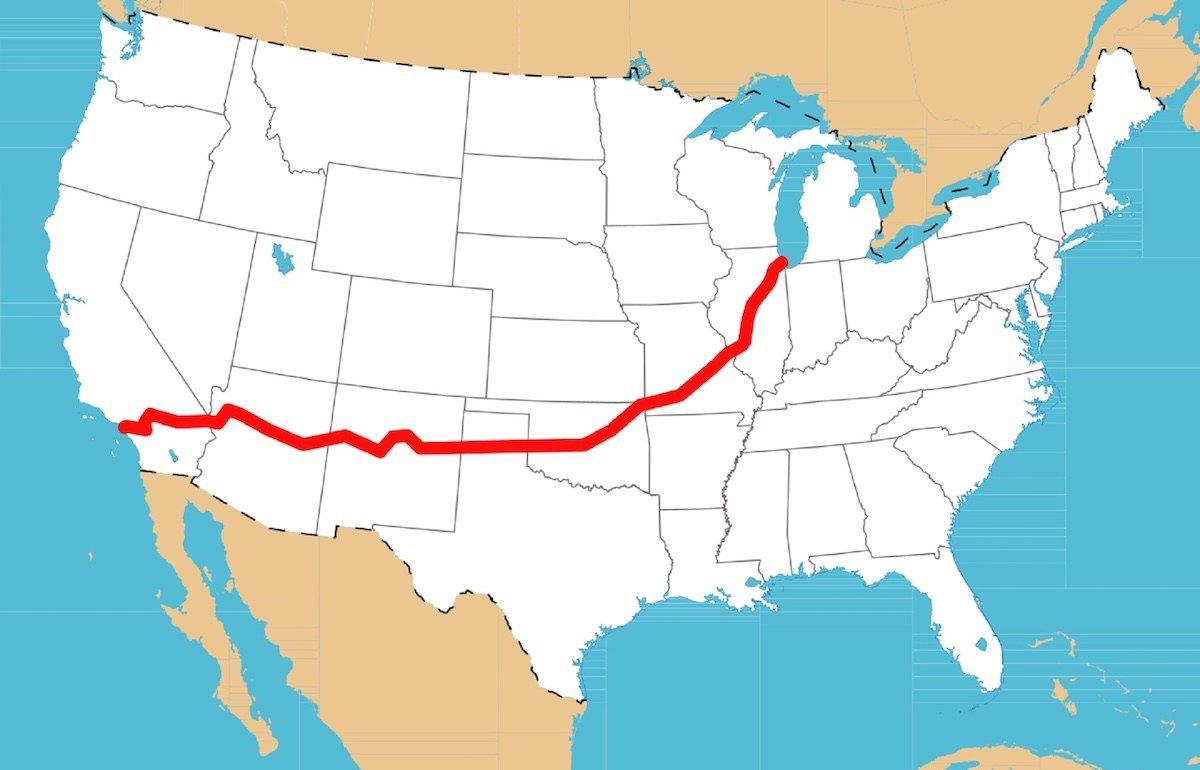 Route of the historic US Route 66 highway