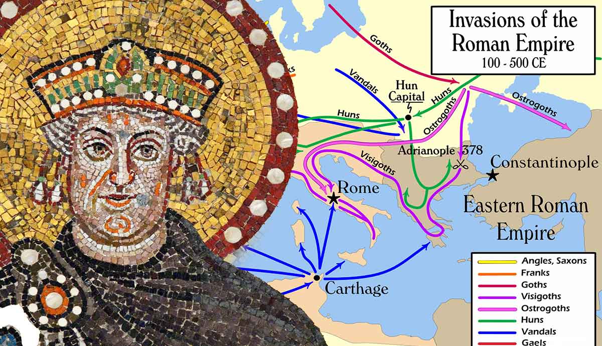 Roman invasions and Justinian mosaic