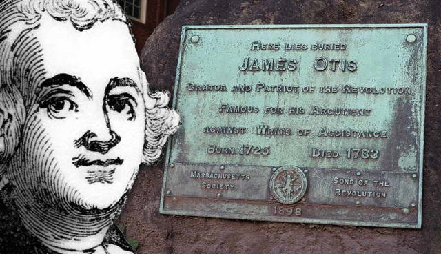 Portrait of James Otis and his memorial plaque