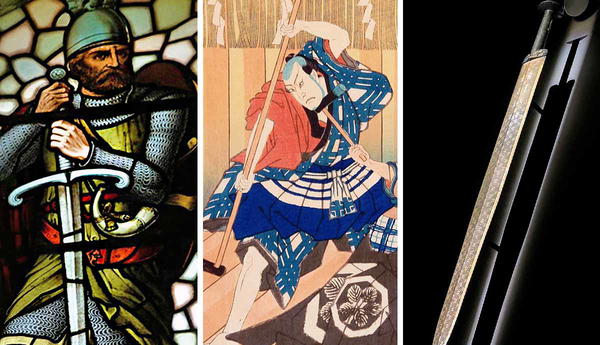 Knight, samurai, and ancient ornate sword display