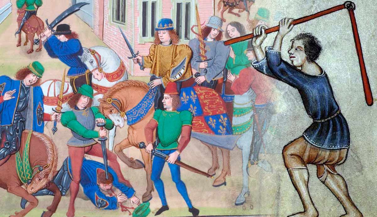 Medieval combat and a peasant threshing