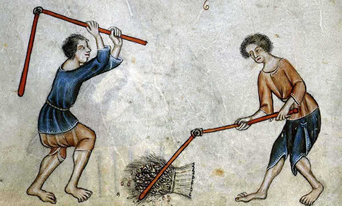 peasants threshing