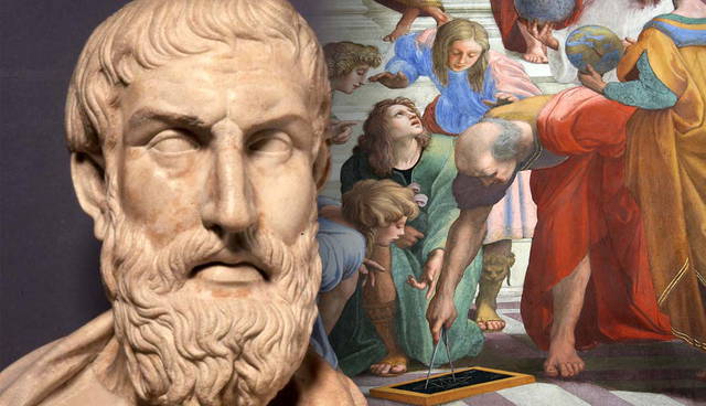 Ancient Greek philosopher bust and fresco detail