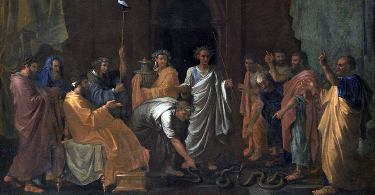 poussin moses turning aarons staff serpent