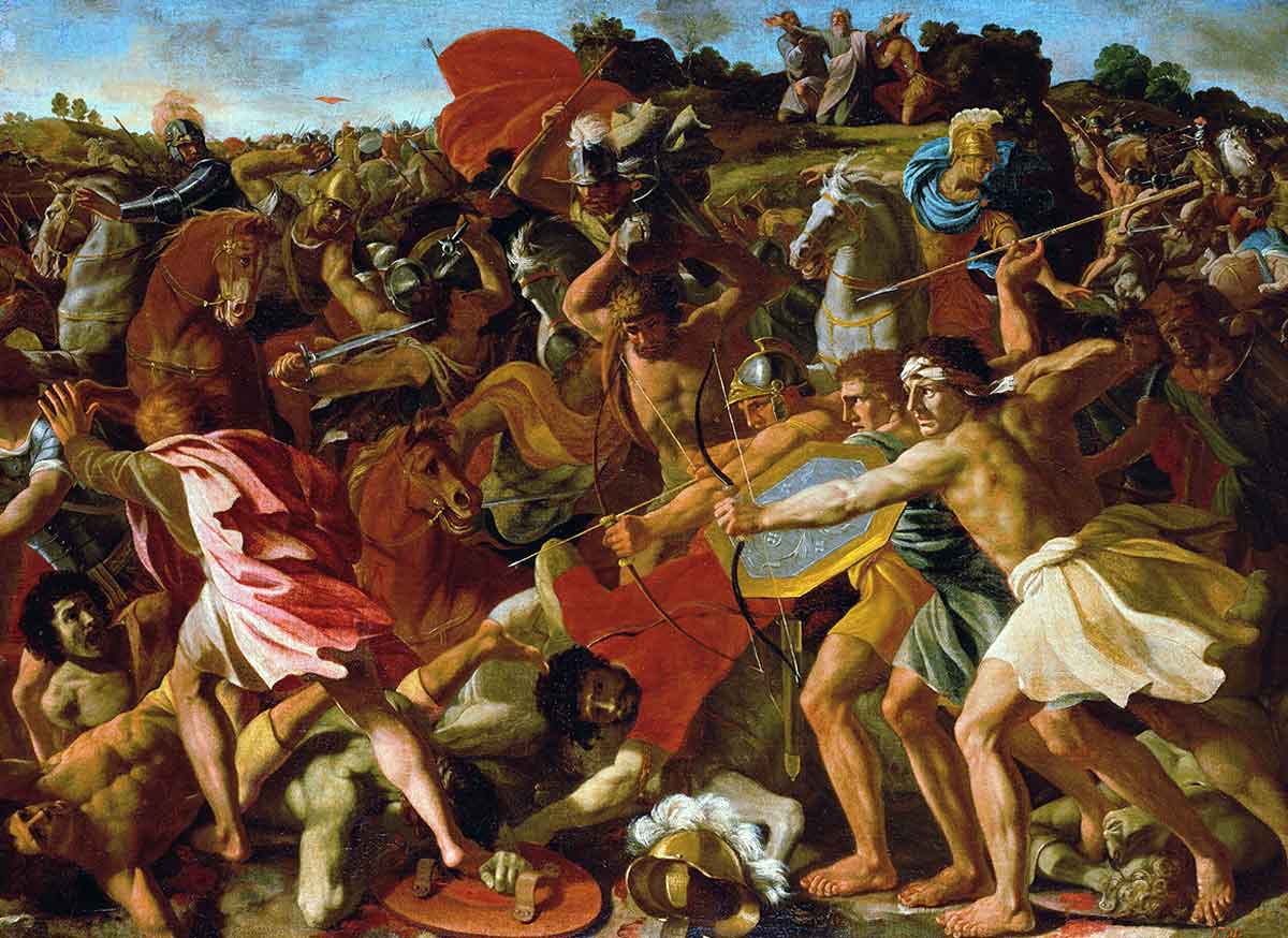 poussin the victory of joshua over the amalekites painting