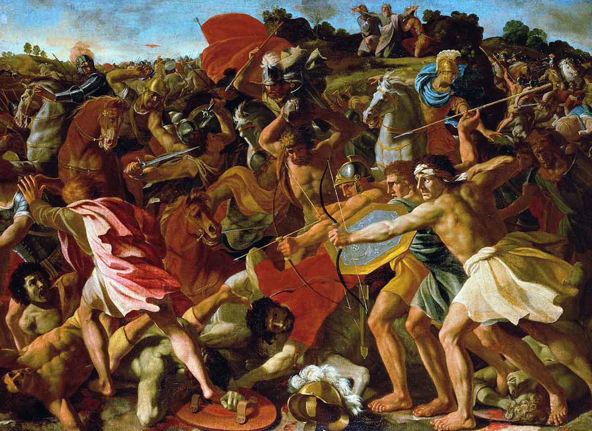 poussin the victory of joshua over the amalekites painting