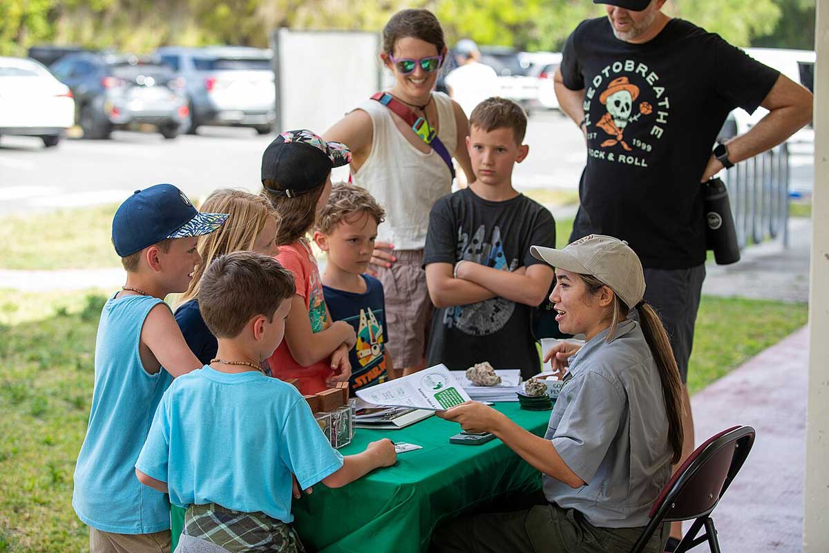 ranger talking to children