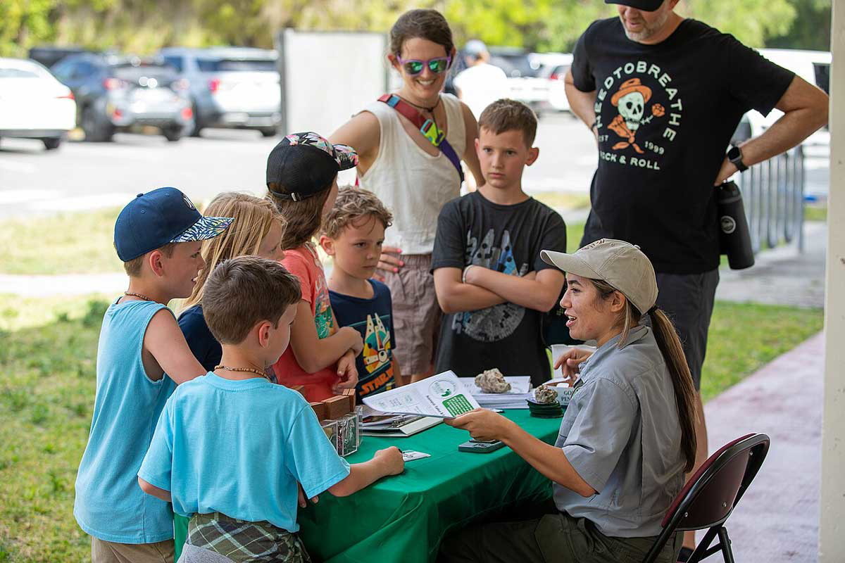 ranger talking to children