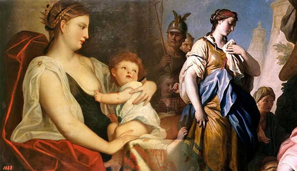 Classical painting of mother and child