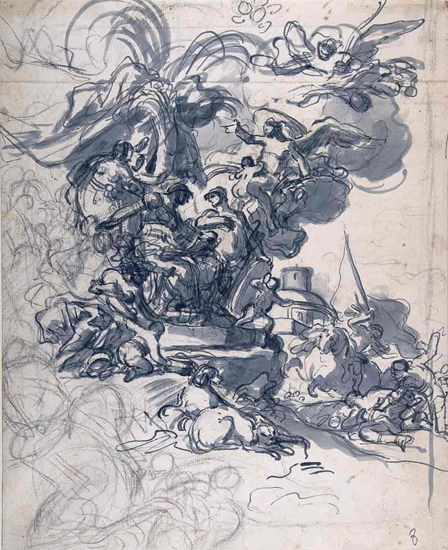 solimena the prophetess deborah ordering barak to take arms against sisera drawing