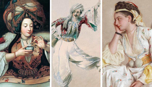 Triptych of traditional Middle Eastern figures