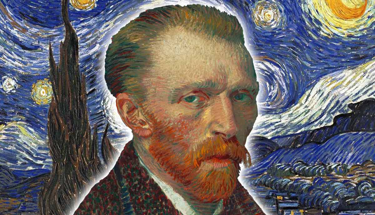 Van Gogh portrait over Starry Night background
