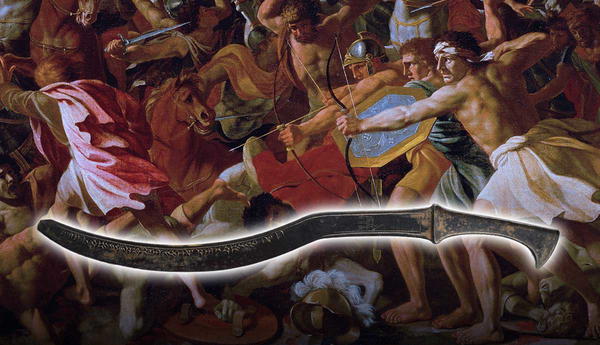 Joshua’s battle scene with ancient sickle sword