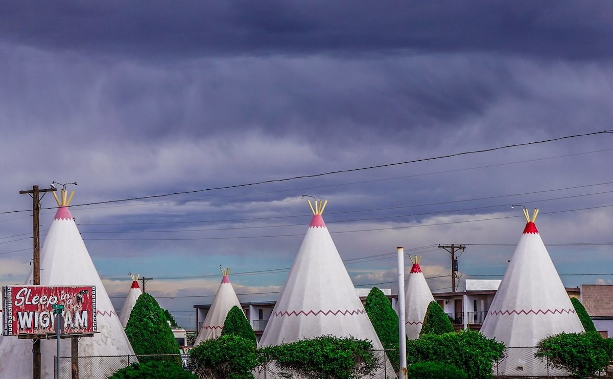 Teepee-shaped guest rooms at the Wigwam Motel on historic Route 66 in Holbrook, Arizona