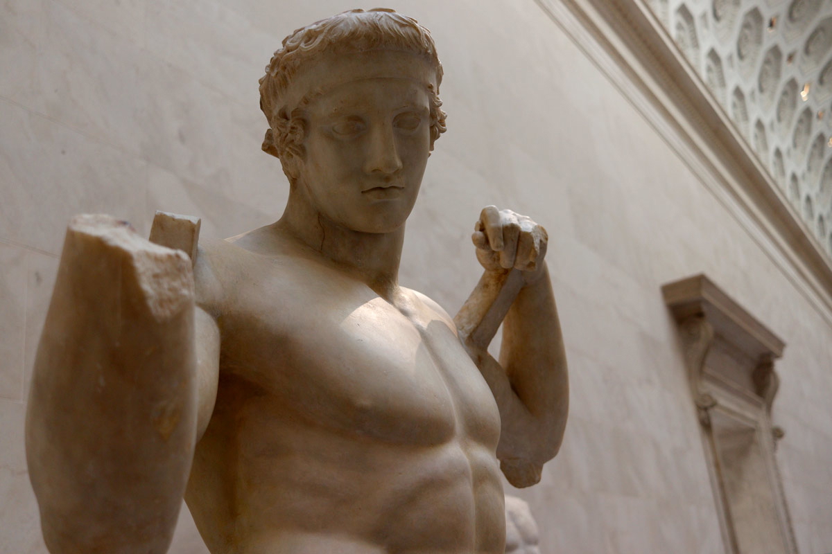Fragments of a marble statue of the Diadoumenos (youth tying a fillet around his head)Copy of work attributed to Polykleitos ca. 69–96 CE. Source: Antonis Chaliakopoulos / TheCollector