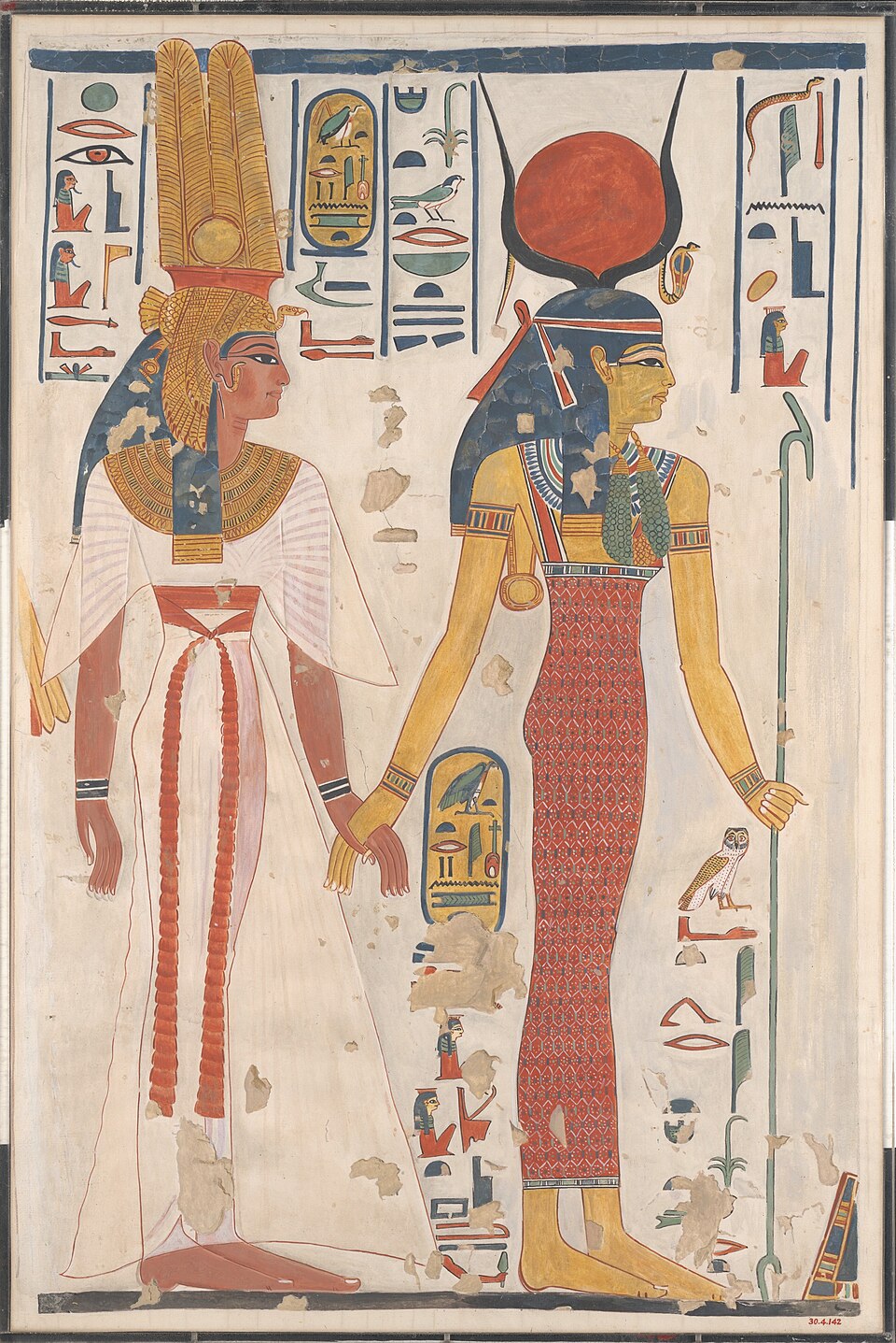 Facsimile of a painting in the tomb of Nefertari (QV 66) showing Nefertari led by Isis, c. 13th century BC. Source: Metropolitan Museum of Art