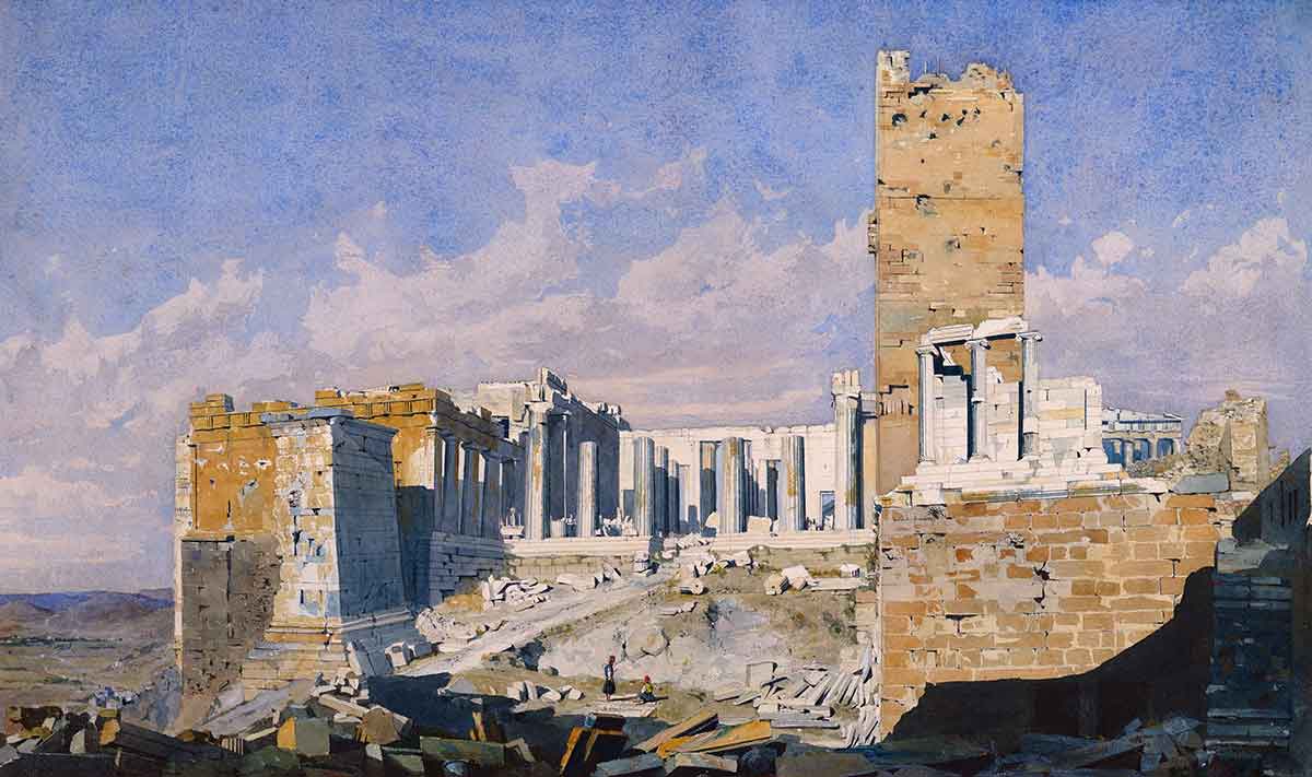acropolis watercolour painting cromek