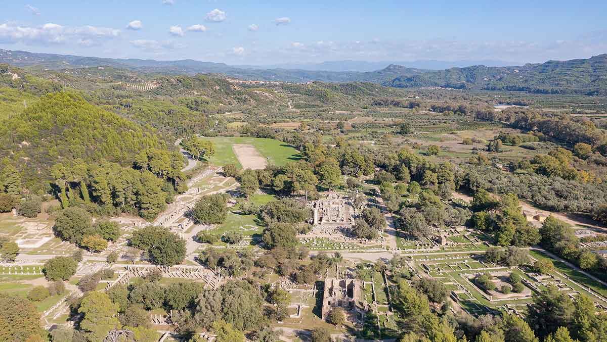 aerial view olympia archaeological site