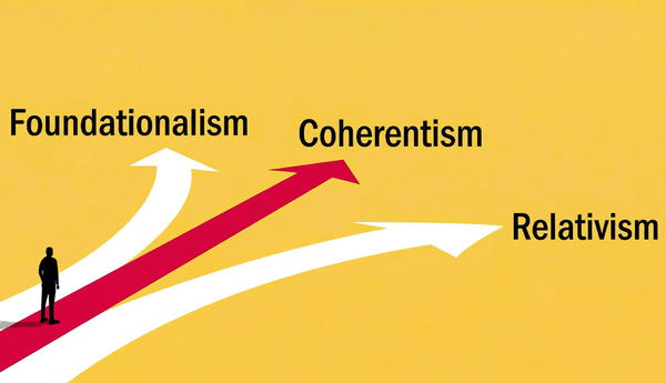 Person choosing between three philosophical paths