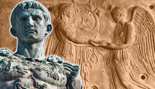 Augustus bust and Apollo relief sculpture