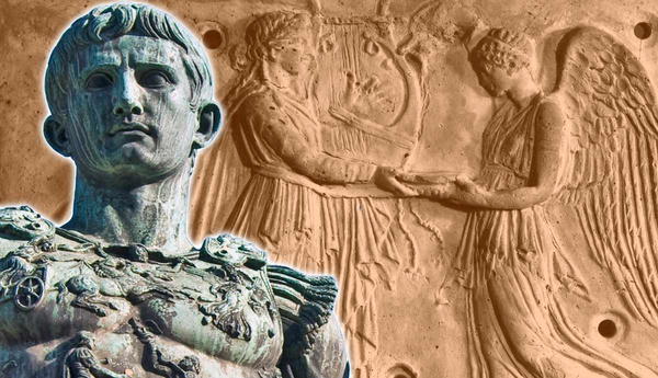 Augustus bust and Apollo relief sculpture