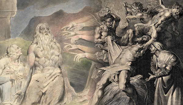 William Blake painting beside classical engraving