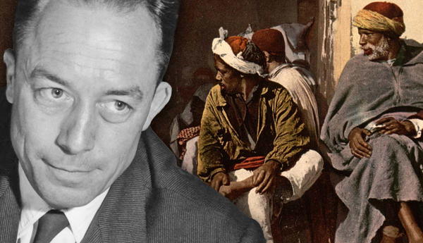 Albert Camus with Algiers café painting