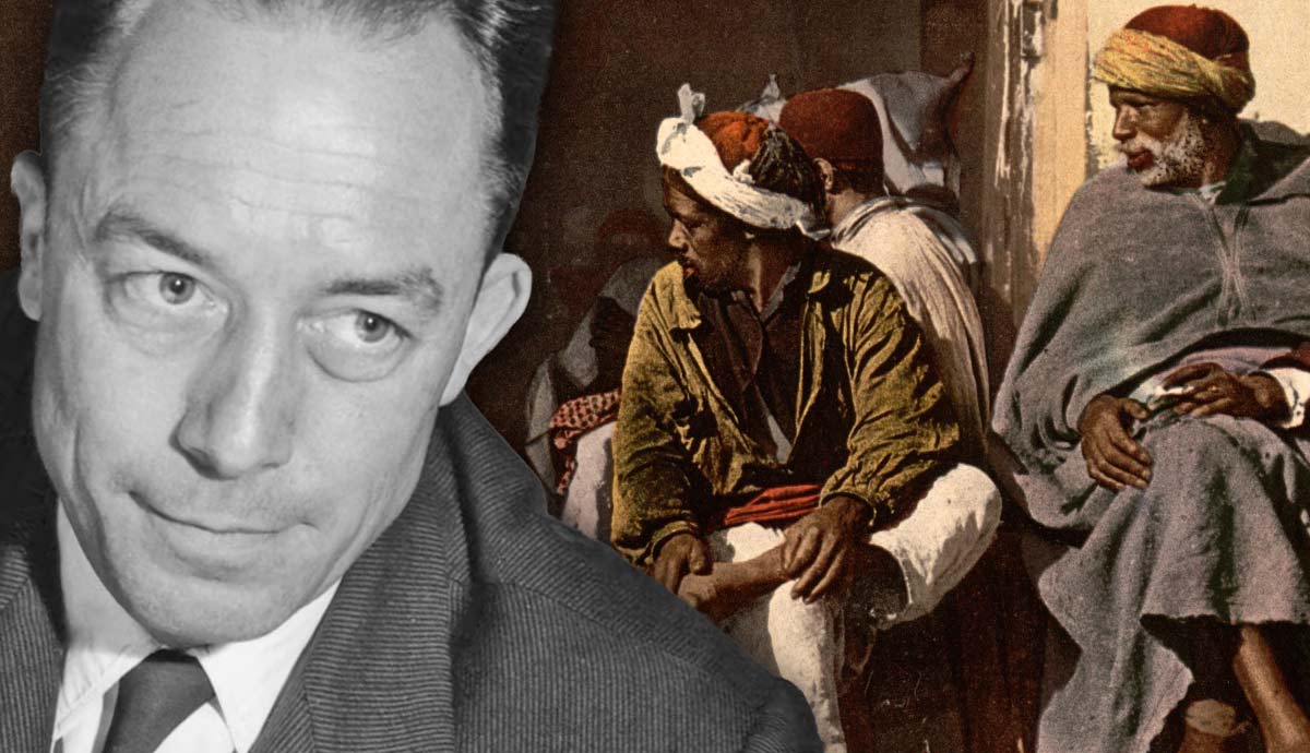 Albert Camus with Algiers café painting