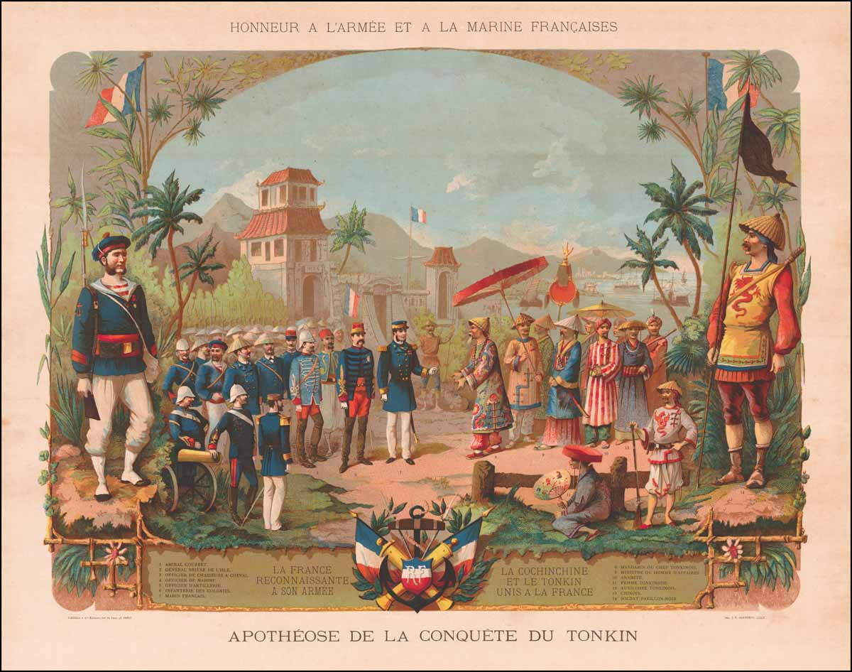 chromolithograph celebrating french conquest indochina