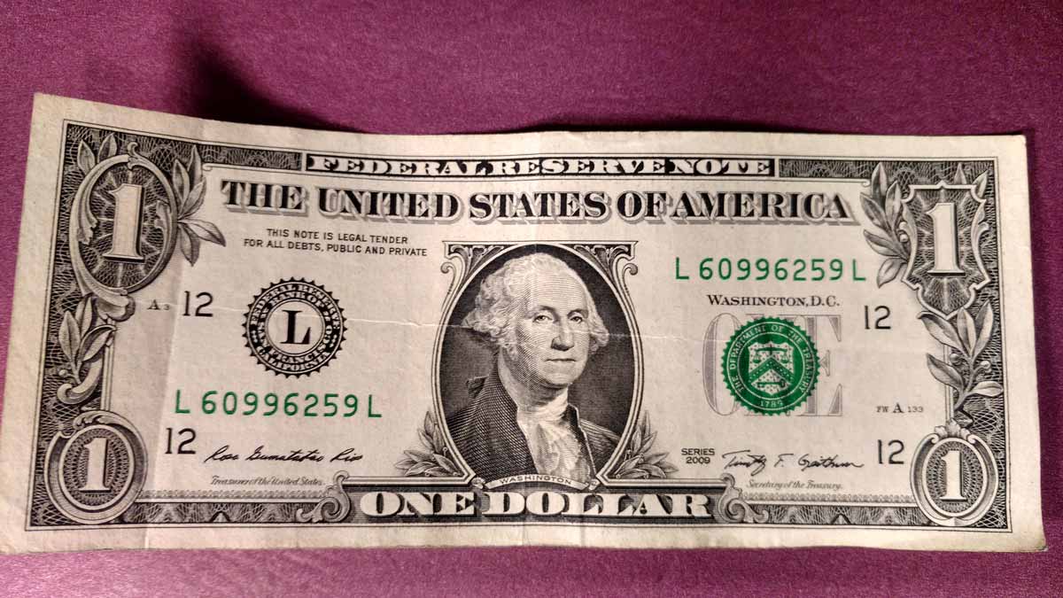 close up one dollar bill