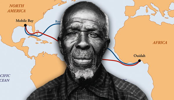 Cudjo Lewis before transatlantic route map
