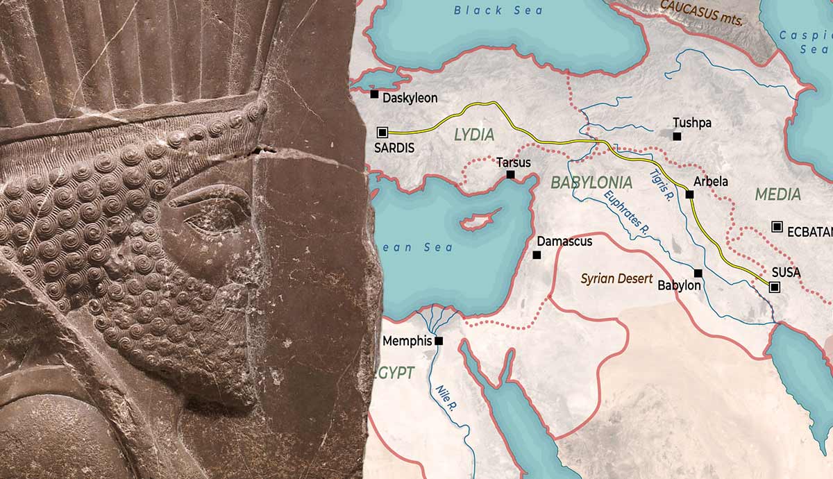 Persian relief with ancient postal map