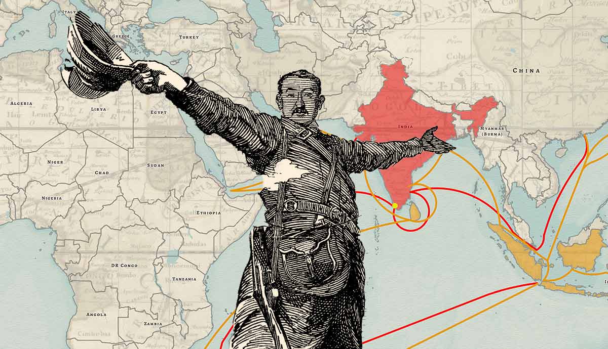 Cecil Rhodes illustration over British Empire map