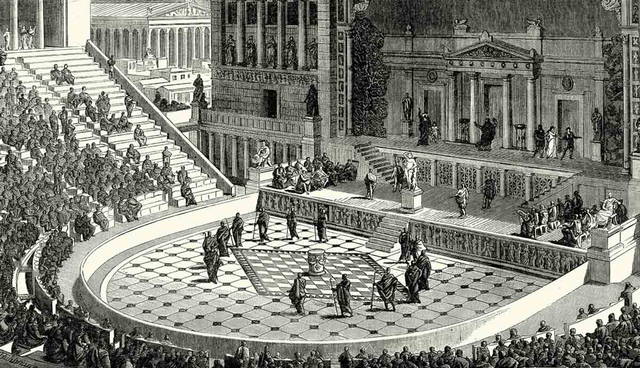 Illustration of ancient Greek theatrical performance