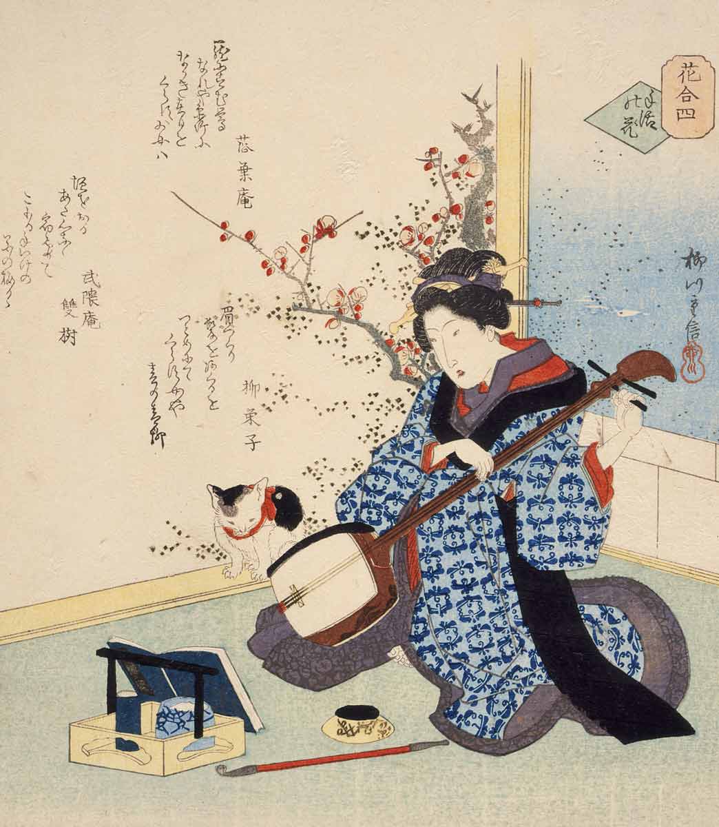 geisha playing shamisen yanagawa shigenobu II 1835