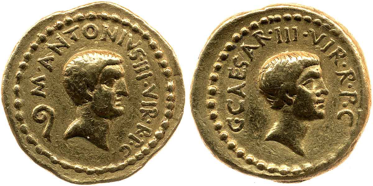 gold aureus octavian antony