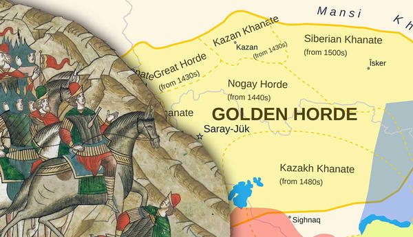 Golden Horde map and medieval riders