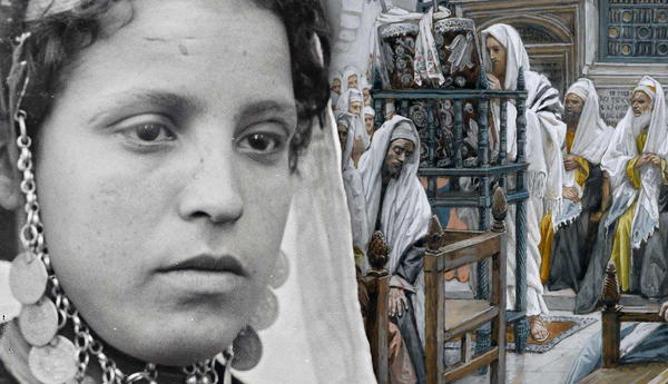 Woman and Jesus in a synagogue