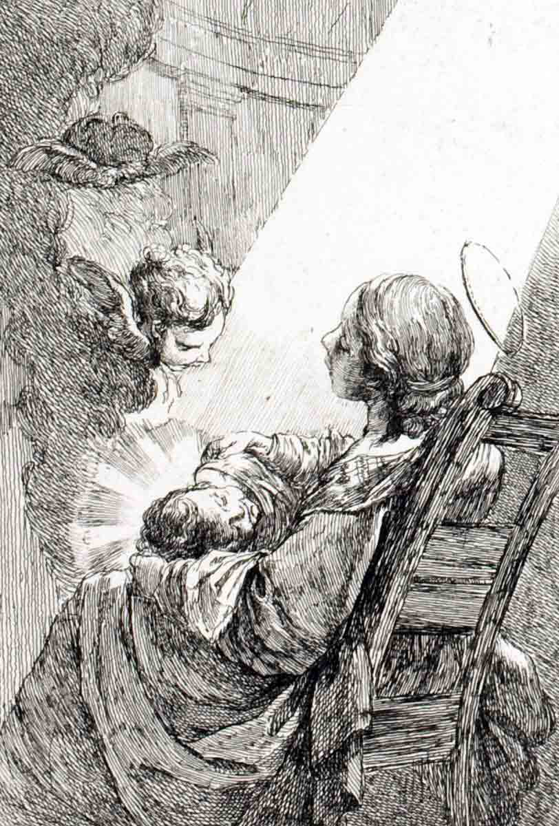 hutin virgin mary cradling baby jesus etching