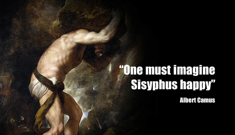 Sisyphus painting with Albert Camus quote