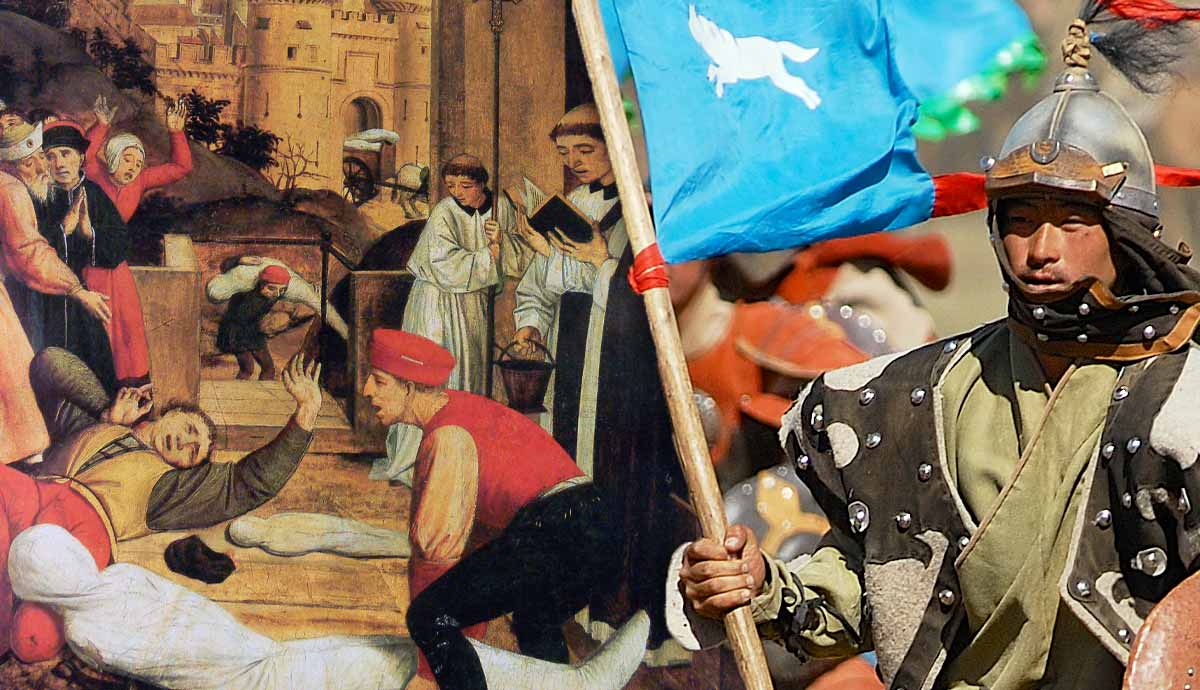 Plague victims beside Mongol warrior
