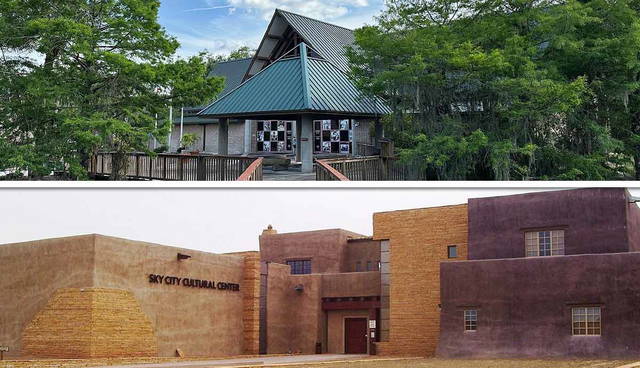 Two modern Indigenous cultural center buildings