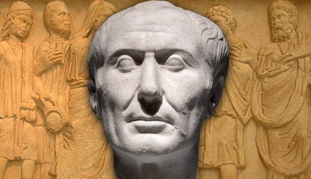 Bust of Julius Caesar and relief